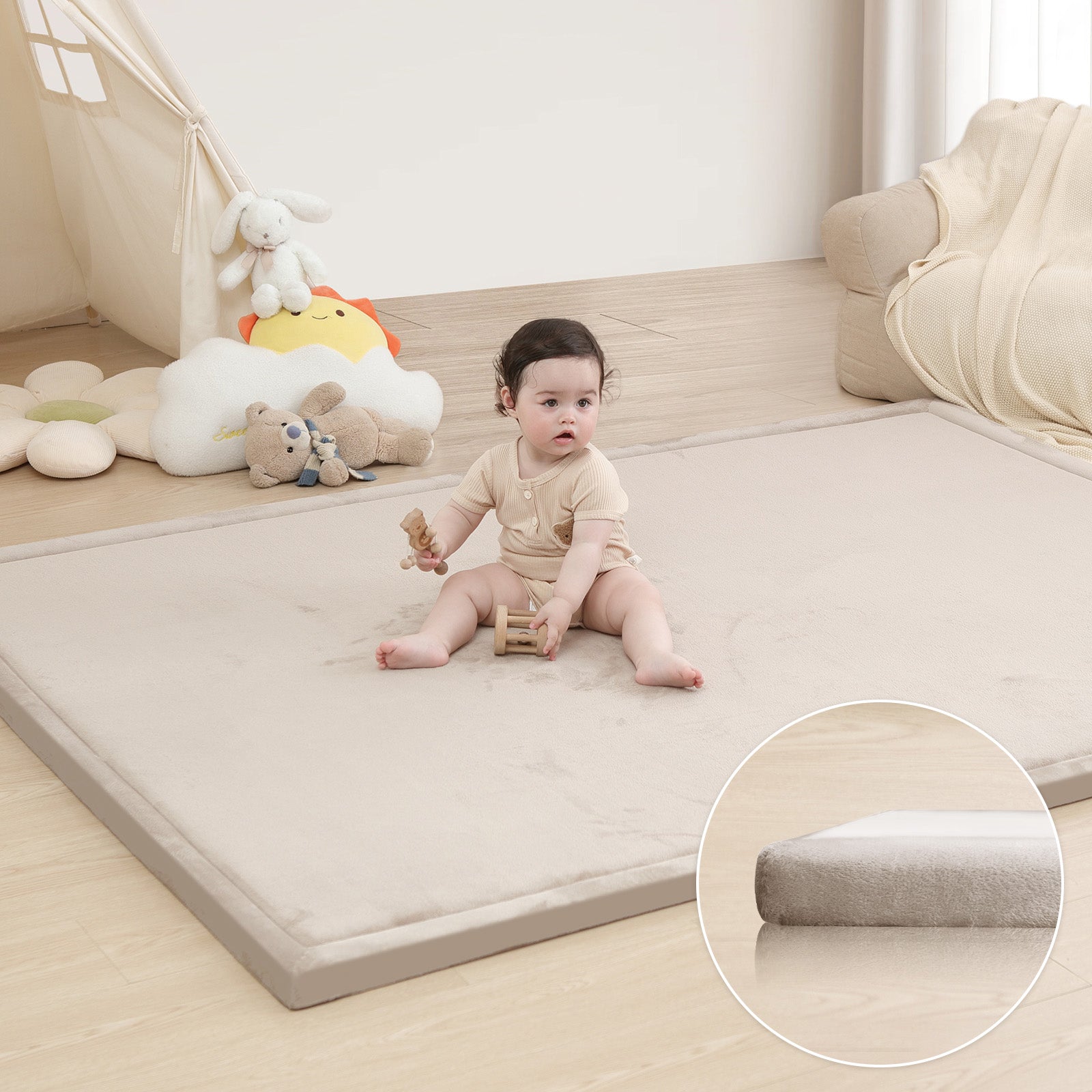【特価セール】Huloo Sleep ラグマット ラグ カーペット Play M HulooSleep® Wide-edge Baby Play Mat (Beige) - Huloosleep