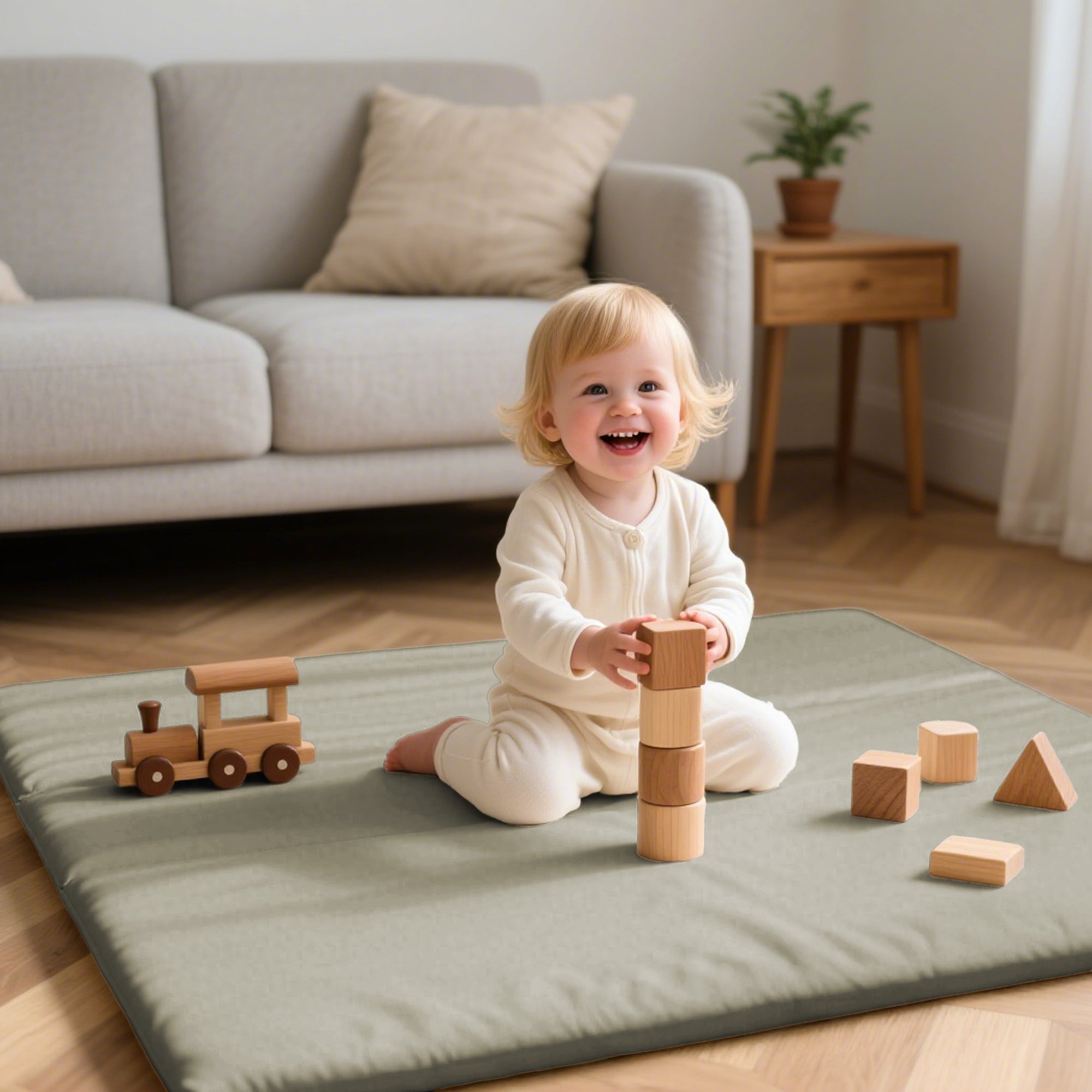 1.3" Thick Baby Play Mat, 50" x 50" — Padded,Waterproof Floor Cushion & Playpen Mat with Vegan Leather Cover