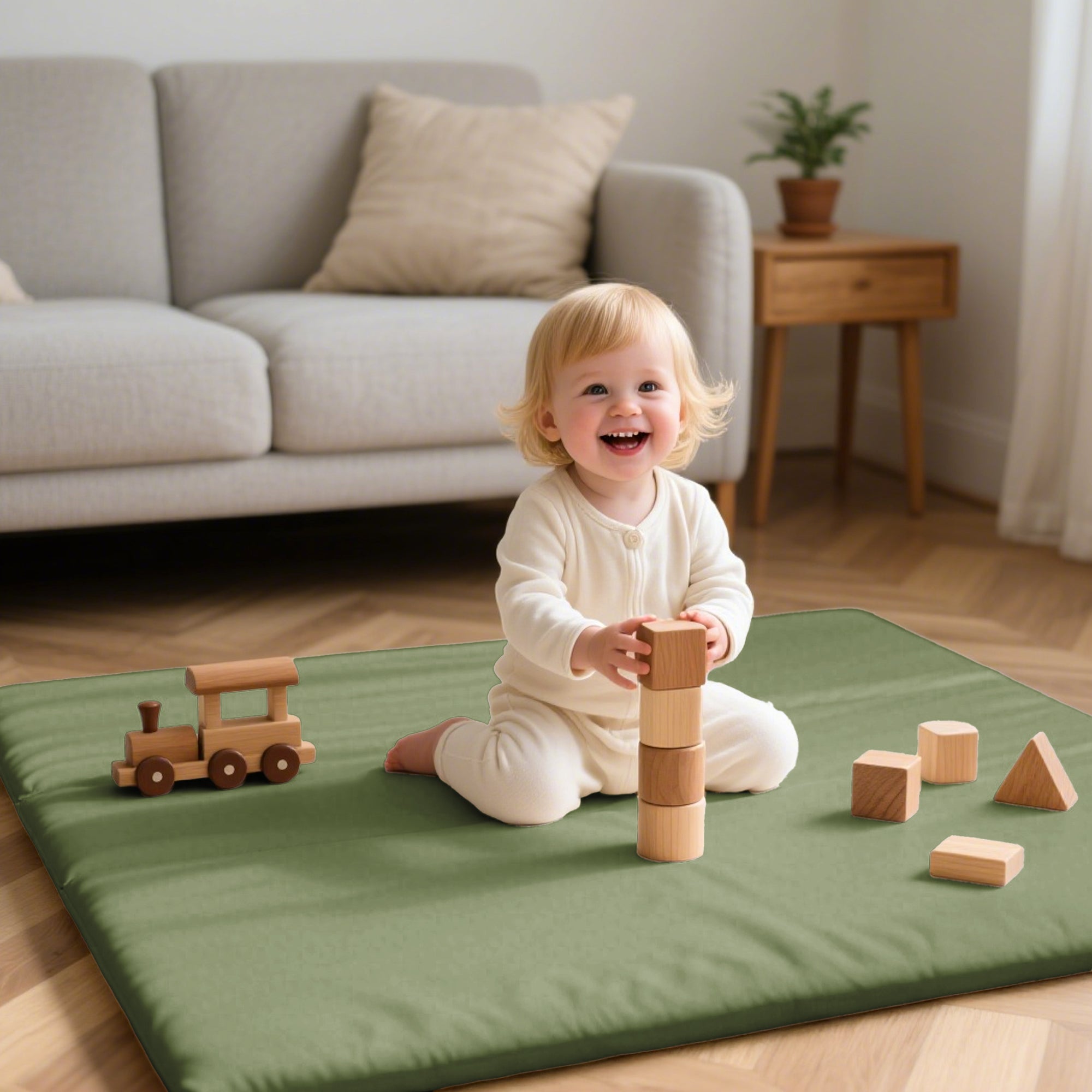 1.3" Thick Baby Play Mat, 50" x 50" — Padded,Waterproof Floor Cushion & Playpen Mat with Vegan Leather Cover