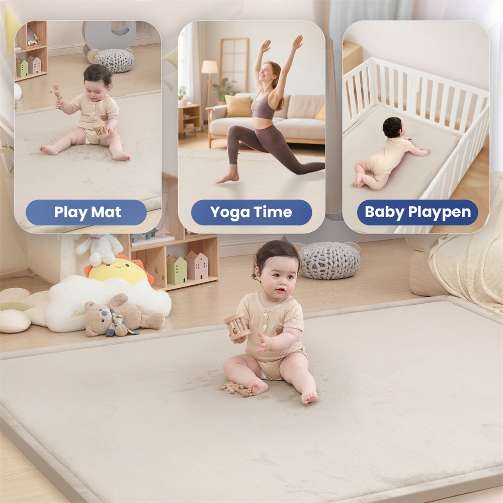 HulooSleep®  Wide-edge Baby Play Mat (Beige) - Huloosleep