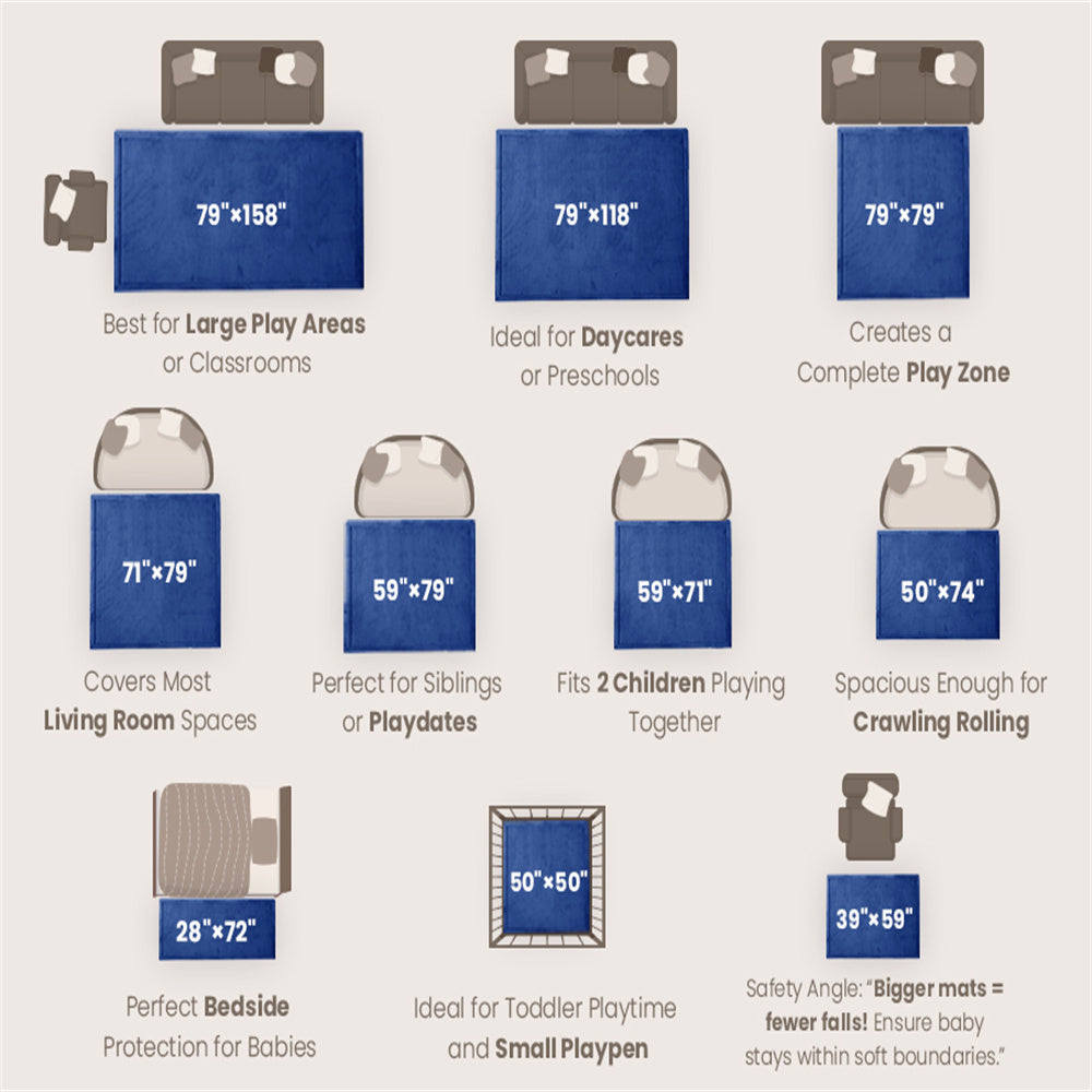 HulooSleep®  Wide-edge Baby Play Mat (Blue) - Huloosleep