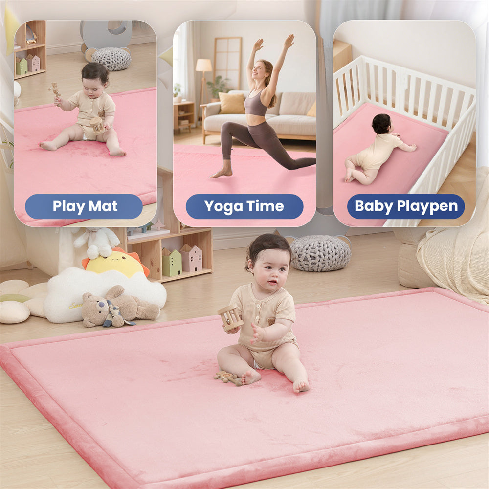 HulooSleep® Wide-edge Baby Play Mat (Pink) - Huloosleep