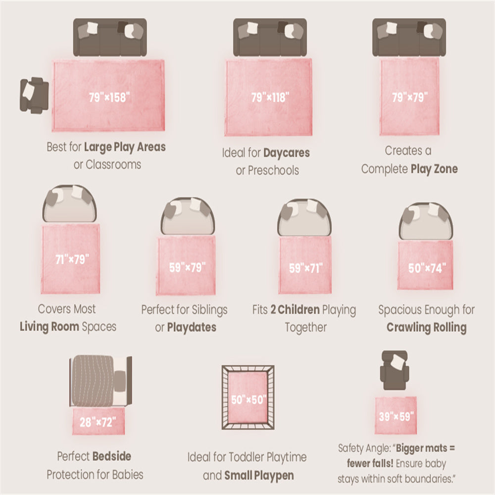 HulooSleep® Wide-edge Baby Play Mat (Pink) - Huloosleep